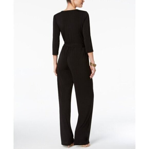 NY Collection Petite 3/4 Sleeve Belted Wide Leg Black Jumpsuit NWT - Picture 2 of 5
